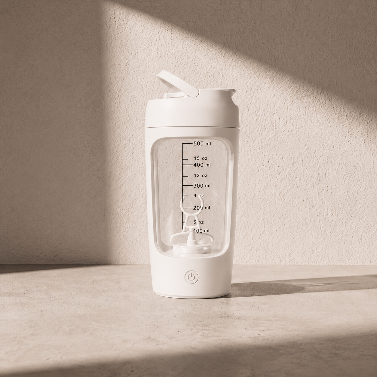Shaker elettrico proteine VOORTIQ PRO colore bianco con miscelatore integrato