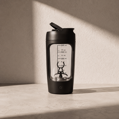 Shaker automatico proteine VOORTIQ PRO colore nero opaco con misurino ml e oz